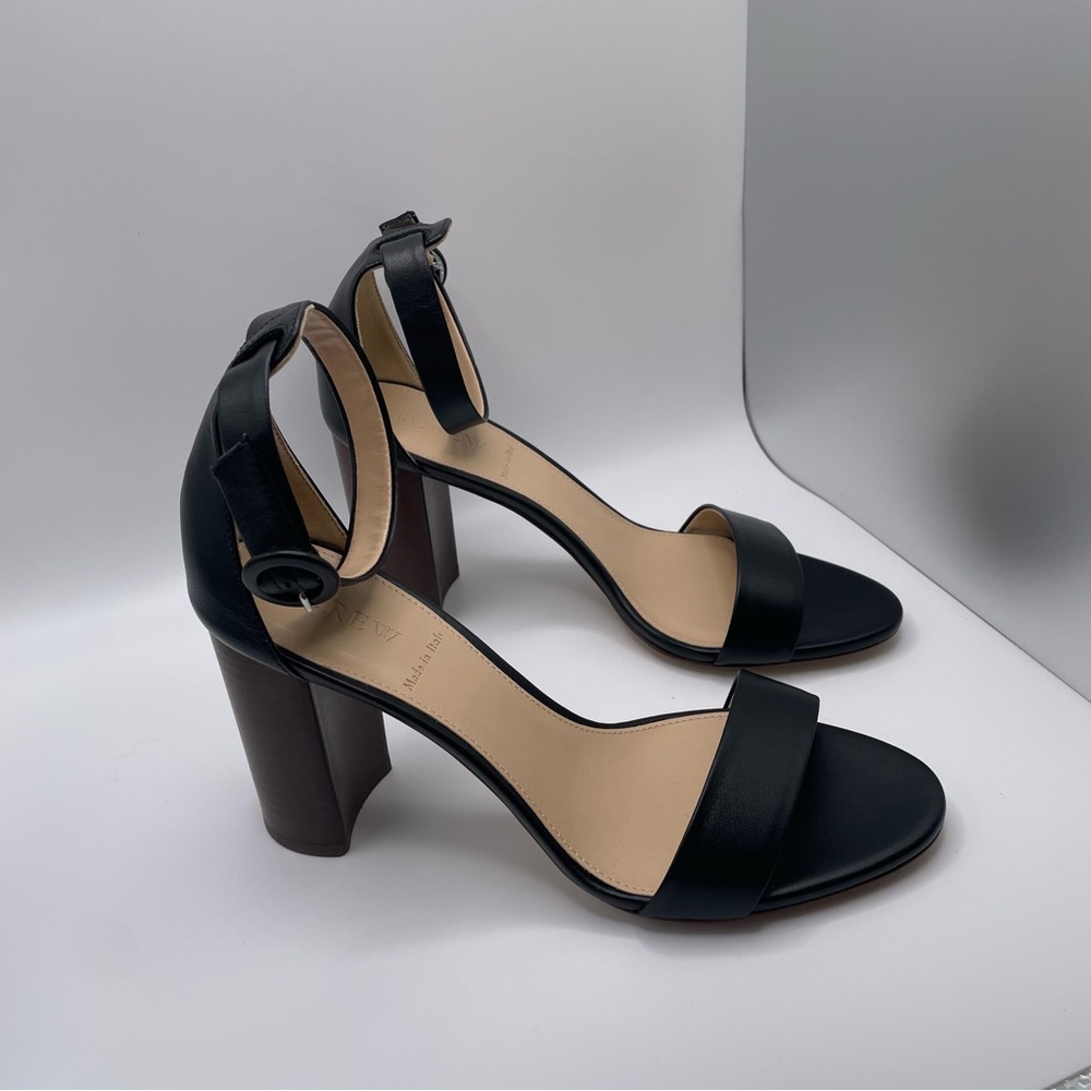 NEW J.CREW Stella Black Leather Heels Sandals Size 7 Made in Italy 4,5”// 9cm - Picture 10 of 11